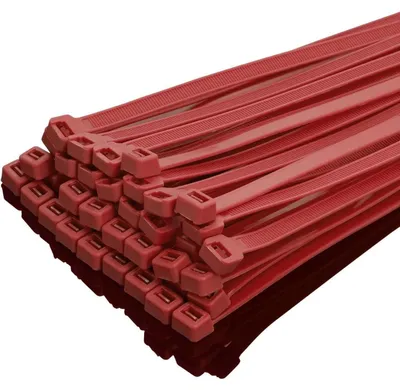 Productafbeelding van Kabelbinders, duurzaam, 100 stuks, 300mm x 7.6mm, rood, nylon, treksterkte 50 kg