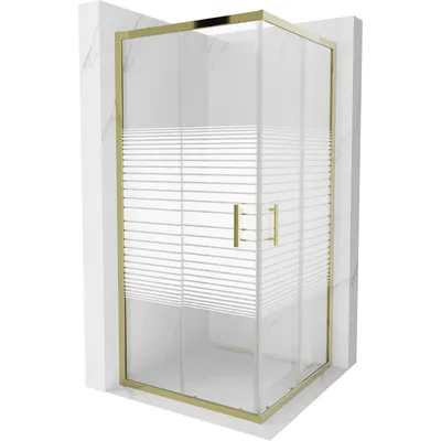 Obrázek produktu pro Mexen Rio čtvercový sprchový kout 90 x 90 cm, Pruhy, Zlatá - 860-090-090-50-20