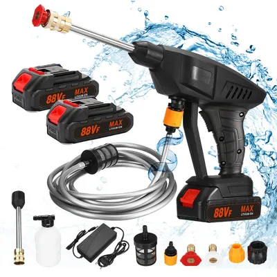 Produktbild von Hochdruckreiniger 21V 1500mAh Akku-tragbare Hochdruckreinigungsmaschine, KFZ-Reiniger mit 2 Akkus, 5 m Schlauch, zur Autos, Gärten und Lagern