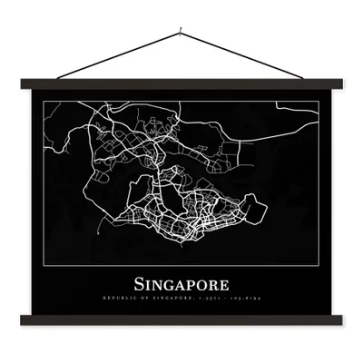 Produktbild von MuchoWow® Textilposter Singapur - Karte - Stadtplan 150x113 cm mit holzfarbenen Rahmen - Poster