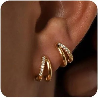 Produktbild von FUNEIA Ohrringe Set Silber 925 Gold Zirkonia Creolen Ohrstecker Damen Geschenkbox