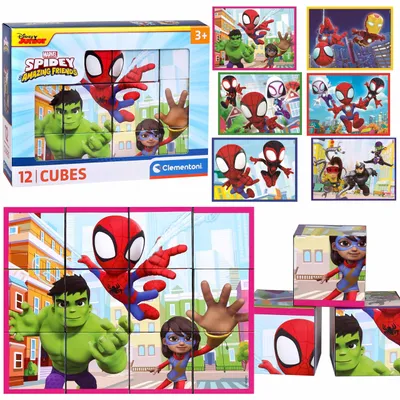 Produktbild von Spidey und seine Super-Freunde drehbare Kunststoffbausteine, Würfelbausteine FÜR JUNGEN, 12 Clementoni-Bausteine