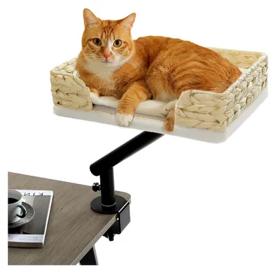 Produktbild von Katzenbett für den Schreibtisch, Katzenkorb, drehbarer Katzenbettständer, Katzenhängematte für Kratzen, unterstützt bis zu 22,5 kg