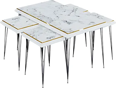 Produktbild von Eleganter weißer Couchtisch mit Beistelltischen aus MDF und Edelstahl