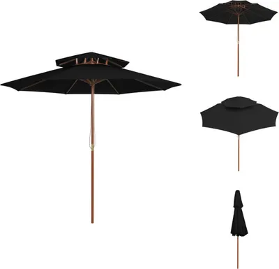 Produktbild von vidaXL Sonnenschirm mit Doppeldach und Holzmast Schwarz 270 cm -  Sonnenschirme & Sonnenschutze