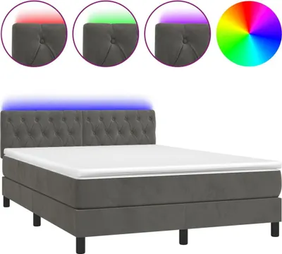 Obrázok produktu pre vidaXL Boxspring posteľ s matracom a LED diódou Tmavo sivá 140x190 cm Velvet
