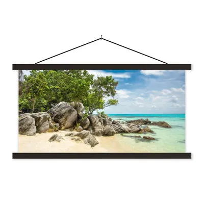 Produktbild von MuchoWow® Textilposter Strand - Steine - Meer - Sommer 90x45 cm mit schwarzem Rahmen - Klemmleisten