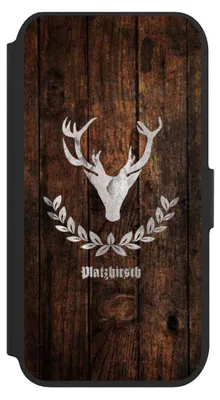 Produktbild von NIVOCASE Klapphülle für Apple iPhone SE (2022)  Handyhülle aus Kunst Leder NIVOflip schwarz Hirsch Holz Holzoptik