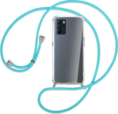Produktbild von Handykette Backcover-Schutzhülle mit Band (Metall silberfarben) für Oppo Reno6 Z 5G - türkis