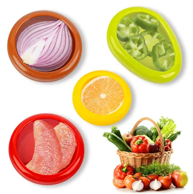 4er-Set Obst- und Gemüseboxen, luftdicht, Avocado, Zitrone, Tomate, Zwiebel