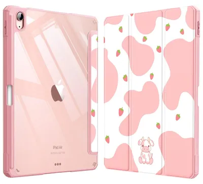 Produktbild von Fintie Hybrid Hülle für iPad Air 11 Zoll M4/M3/M2 (2026/2025/2024), iPad Air 5./4. Gen (2022/2020) 10,9 Zoll, mit Stifthalter, stoßfeste Schutzhülle mit transparenter Hartschale, Strawberry Cow