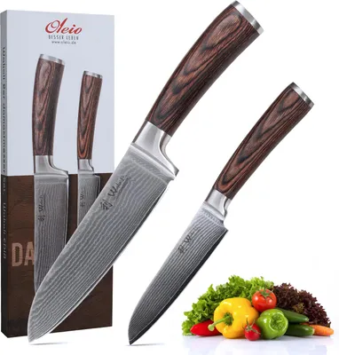 Produktbild von Wakoli EDIB Damastmesser-Set Santokumesser I 12 & 17cm Klinge aus 67 Lagen I Pakkaholzgriff