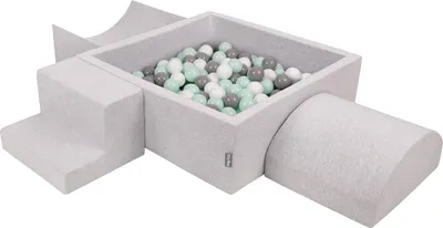 Zdjęcie produktu dla KiddyMoon piankowy plac zabaw ppzp-kw30d-134 z piłeczkami jasnoszary: biały-szary-mięta basen 200/rampa l/półwałek l/schodek zabawka plac zabaw