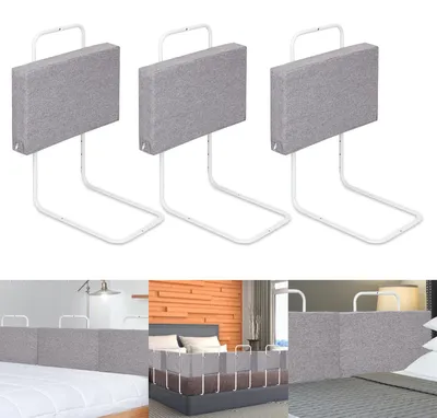 Produktbild von Eikuavons 3x Bettgitter 50cm Leinenfarbe, Bettschutzgitter Set, 5-Loch höhenverstellbar, Rausfallschutz Kinderbettgitter für Babybett & Familienbett