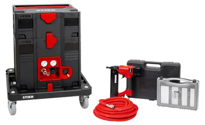 Produktbild von STIER Systainer-Kompressor-Set, inkl. Systainer II T-Loc, Rollbrett + Druckluftnagler und Stauchkopfnägeln, 6-teilig