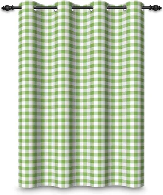 Image de Rideau avec œillets - Style rustique - Vert sauge et blanc - Motifs à carreaux vichy - Imprimé rustique