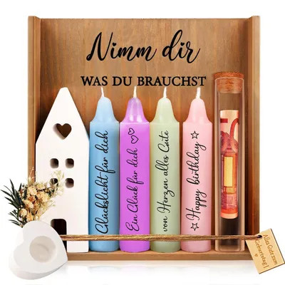 Produktbild von Kerzen Geschenkset mit Geldgeschenk-Behälter für Frauen, Geburtstag, Mama, Schwester, Freundin