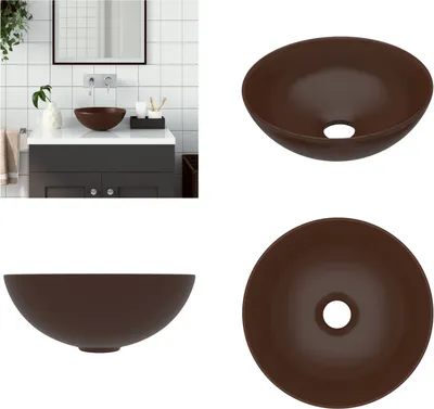 Immagine prodotto di vidaXL Lavabo in ceramica marrone scuro rotondo - Lavabo da bagno - Lavabo - Lavabo - Lavabo in ceramica