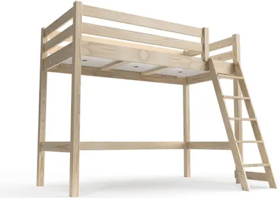 Produktbild von Kinderhochbett 90x200 ABC Holz mit Schrägleiter - Naturlack