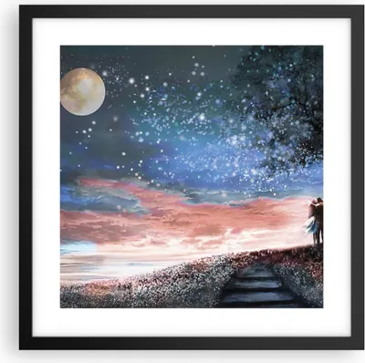 Produktbild von Gerahmtes Poster - Schwarzer Rahmen - Himmel Mond Liebhaber - 40x40 cm - Wand Bild - Wanddeko - Wandbilder - Kunstposter - Wandposter - Bilderrahmen - Bilder - Kunstdruck - P2BAC40x40-4800
