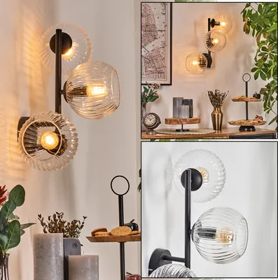 Produktbild von Cesaro Wandlampe aus Metall/Riffelglas in Schwarz/Klar