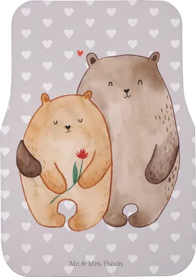 Produktbild von Mr. & Mrs. Panda Autoteppich Bären Liebe - Grau Pastell - Geschenk, Automatte, Freundin, Blume, Kuscheln, Fußmatte Auto Universal, Hochzeitstag, Teppich, Fürs, Bär