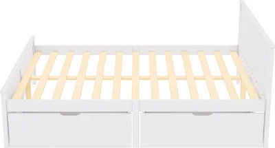 Produktbild von Merax Doppelbett 140x200cm Massivholzbett mit Lattenrost und 2 Schubladen, Klassisches Bett Jugendbett Gästebett, Weiß