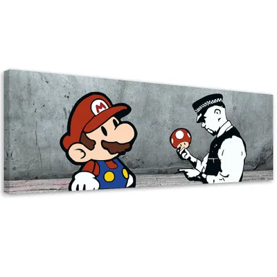 Immagine prodotto di Tela Banksy Mario and Policeman 150x50 Feeby Grigio quadro per la parete pronto per essere appeso