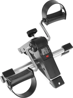 A close-up studio shot of a mini exercise bike.