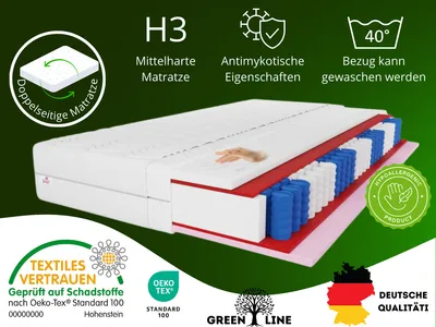 Zdjęcie produktu dla VISCO - 7-strefowy materac sprężynowy Cailano, 180x200 cm, wysokość materaca ok. 19 cm, twardość H3, kolor: biały, w komplecie z pokrowcem