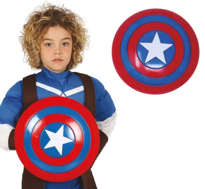 Productafbeelding van Superhelden, met rode en blauwe sterren, schild, tienduizend avonturen, striphelden, bescherming, kinderkostuum, verkleedpartij, overlevingshulp, kinderspeelgoed, kleur: rood/blauw