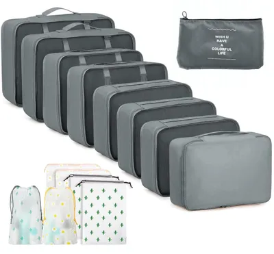 Produktbild von GIBOHOM Koffer Organizer Set, 15 Stück Packing Cubes, Wasserdichte Kleidertaschen für Urlaub und Reisen, Travel Organizer, Reiseorganizer Mit Packtaschen Transparentem, Grau