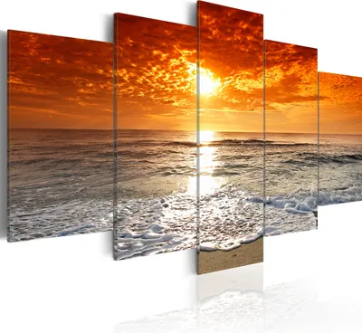 Produktbild von Wandbilder Sea 100x50 cm 5 tlg – Wanddeko Schlafzimmer, Bilder Wohnzimmer, Moderne Leinwandbilder, Leinwanddruck 051401