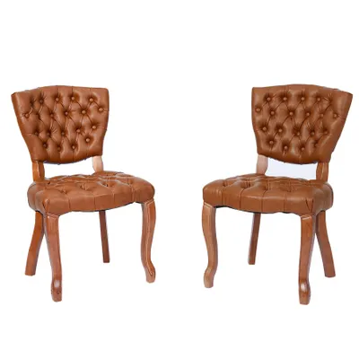 Image de HomeMiYN Chaise de salle à manger rembourrée, Chaise avec capitonnage et revêtement en tissu, Fauteuil confortable pour cuisine salon chambre