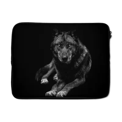 Produktbild von MuchoWow® Laptop Hülle 17 Zoll Laptoptasche Tiere - Wolf - Schwarz - Weiß - Porträt - Zipper - Schutzabdeckung