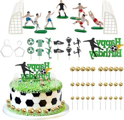 Immagine prodotto di Set decorazioni per torte a tema calcio, 56 pezzi, decorazioni per torte di compleanno