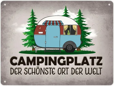 Produktbild von Metallschild XL mit Wohnwagen Motiv und Spruch: Campingplatz Schild