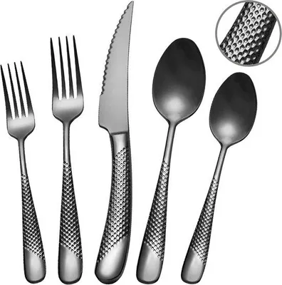 Produktbild von 20-teiliges schwarzes Besteck, Edelstahl, modernes Servierbesteck für 4 Personen, mit Gabel, Löffel und Messer