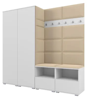 Produktbild von Garderobe NELA VI 200 cm Kompaktgarderobe Weiß mit Sitzpolster Beige 04 (Schrank & Paneel)
