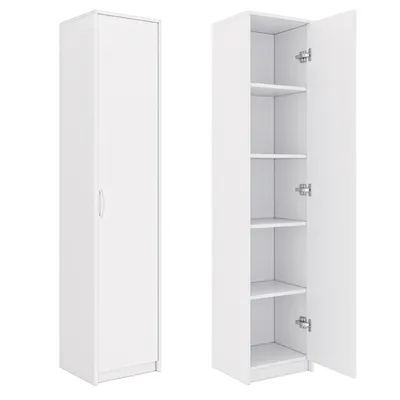 Produktbild von Schrank Mehrzweckschrank weiß 40cm Breite 180cm Höhe mit vier Einlegeböden schmaler Aktenschrank Organizer Kleiderschrank aus MDF Holz