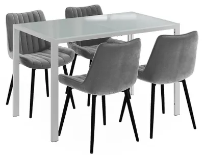 Imagen del producto de Set de mesa de comedor Vicco Grand Blanco 120 x 70 cm con 4 sillas (grises), Model 63366