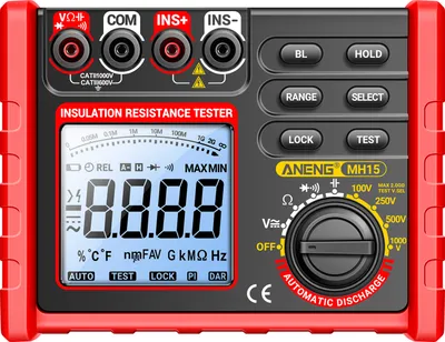 Produktbild von Zkoušečka izolačního odporu, 6000 počítacích impulsů, rozsah 0,1 MŠž  2000 MŠž, zkoušečka diod DC/AC napětí s LCD displejem, 4 volitelná zkušební napětí, 100 V, 250 V, 500 V, 1000 V, ukládání dat pro měření transformátorů/motorů/kabelů