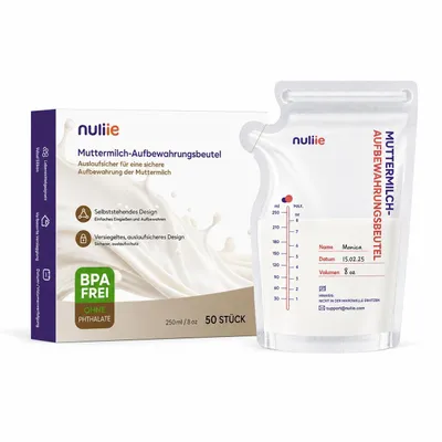 Produktbild von Nuliie 50 Stück Muttermilchbeutel, 250ml BPA-frei Muttermilch Aufbewahrung bag, Milchbeutel für Muttermilch mit Ausgießer für das Stillen
