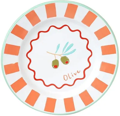 Produktbild von Handgefertigtes Emaille-Dinerbrett mit Olivenfarbe für Außenbereich 25 cm