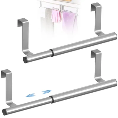 Produktbild von 2 Stück Gebürsteter Edelstahl Ausziehbar Handtuchhalter, Ohne Bohren Einhängen Teleskop Tür-Handtuchstange, Hochwertig Solide Küche Geschirrtuchhalter für Schranktüren, Schubladen, Türen (25-40cm)