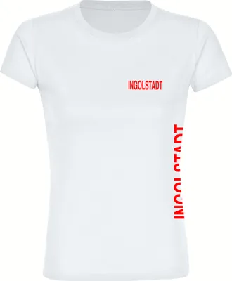 Produktbild von multifanshop Damen T-Shirt - Ingolstadt - Brust & Seite, weiß, Größe L