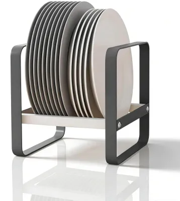 Vertikaler Teller-Organizer aus Metall, 18x15x15 cm, schwarz