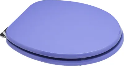 A purple toilet seat is shown against a white background.