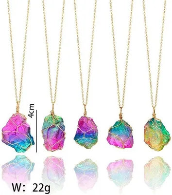 Produktbild von Halskette Naturstein Optik Regenbogen Kristall Optik Anhänger Edel Schmuck NEU