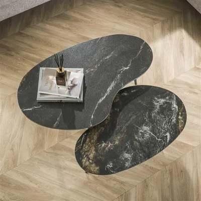 Produktbild von Hoyz Collection - Couchtisch-Set 2, nierenförmig, Fossil, Keramik, Fossil, Schwarz